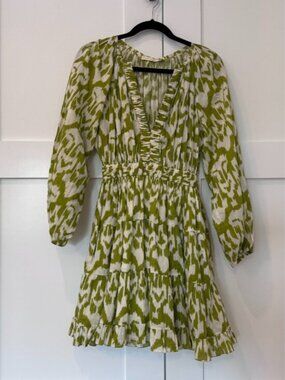 Charina Sarte Mila Tunic Dress Green Print Mini V Neck XS